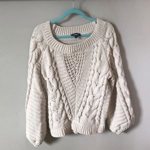 Cable knit chenille boat neck sweater ivory